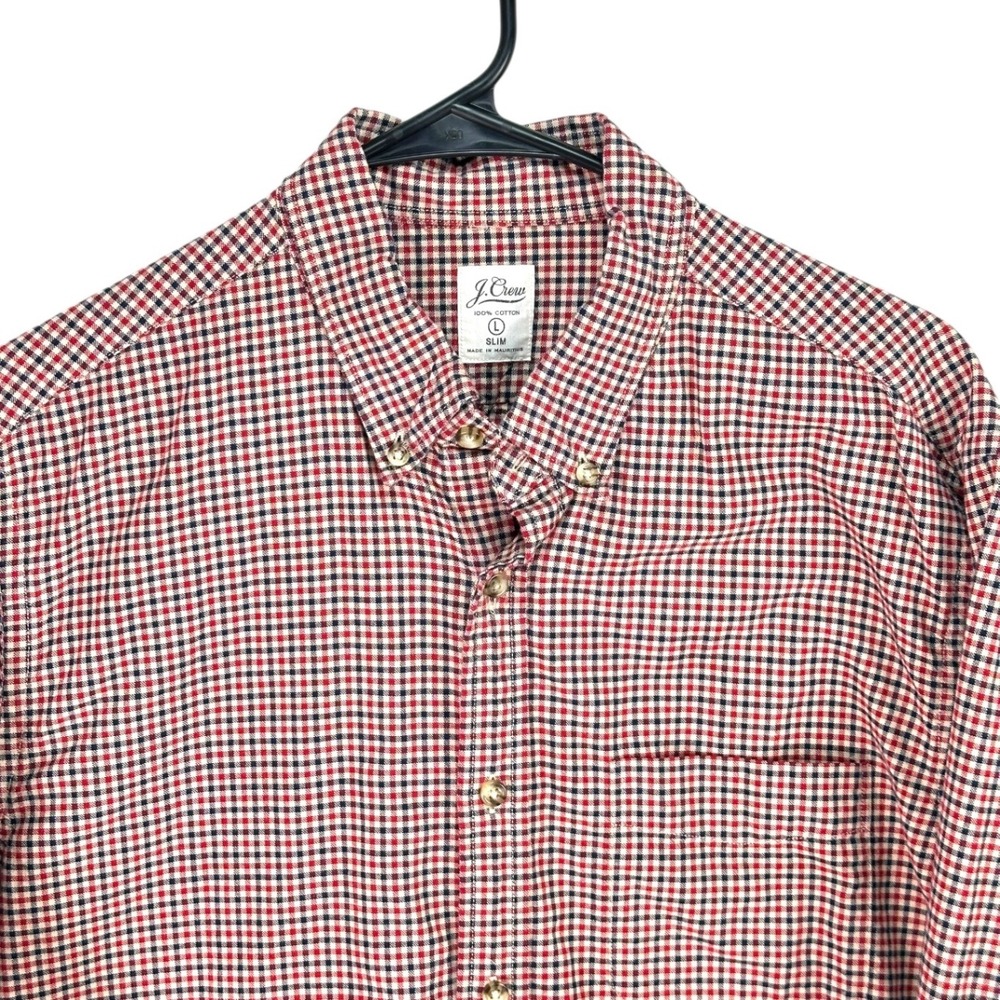J. Crew Mens Slim Fit Button Down Shirt Long Sleeve Gingham Red Blue Size Large - Picture 4 of 12